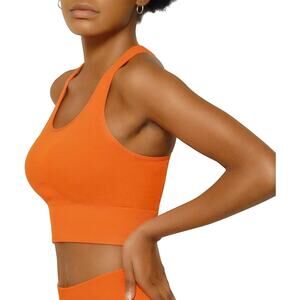 Innersy Orange Removable Pads Medium Support Racerback Sports Bra Top Size M